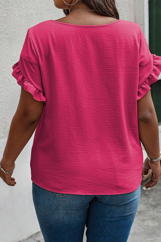 Bright Pink Ruffled Short Sleeve Plus Size Top | Available in 4 Colors