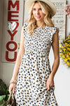 White Smocked Sleeveless Leopard Print Dress