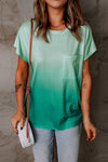 Ombre Green Short Sleeve Crew Neck T-Shirt with Pocket