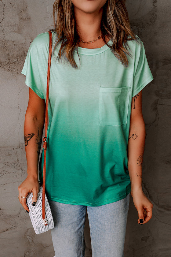 Ombre Green Short Sleeve Crew Neck T-Shirt with Pocket