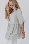 Green Ruffled Trim Short Sleeve Open Front Kimono | Available in Other Colors