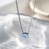 Sterling Silver Necklace Women with Ocean Blue Circular Pendent