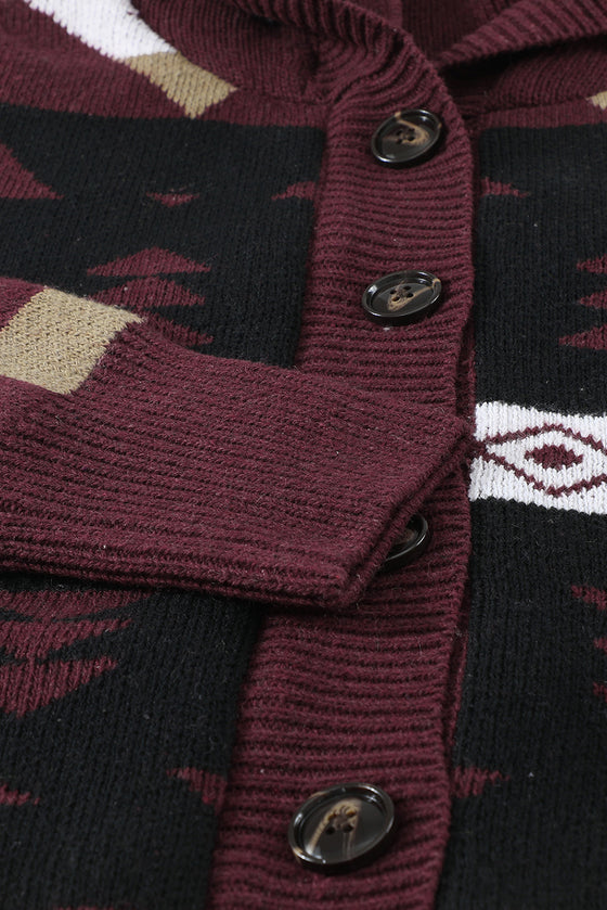 Burgundy Southwestern Inspired Hooded Cardigan