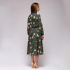 Green and Cream Floral Mid-length Dress