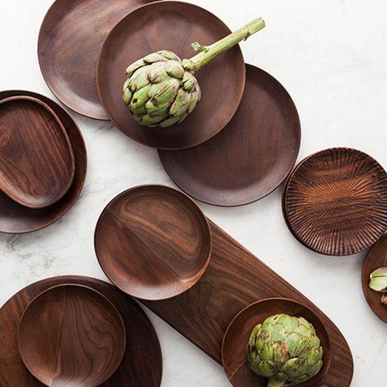 Black walnut round breakfast wooden tray