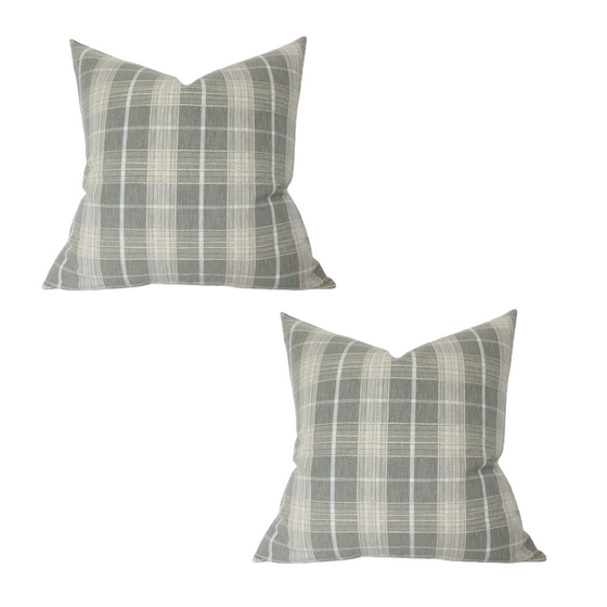 Set of 2 Sage Green Plaid Throw Pillow Covers | Available in 7 Sizes