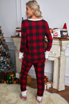 Red Christmas Plaid Long Sleeve Top & Pants Loungewear Set
