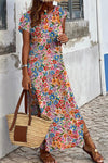 Multicolor Floral Print Ruffle Sleeves Open Back Maxi Dress