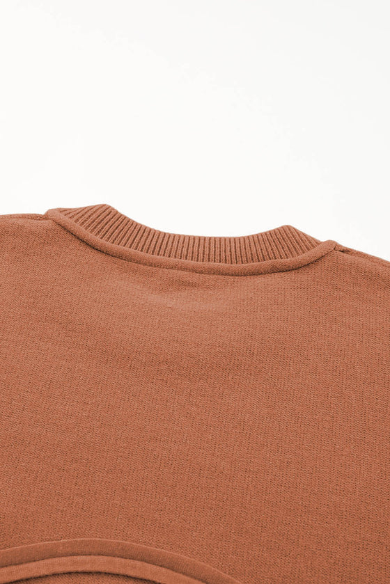 Apricot Raw Edge Pocket Exposed Seam Knitted Sweater