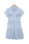 Blue Button Up Short Sleeve Denim Shirt Dress