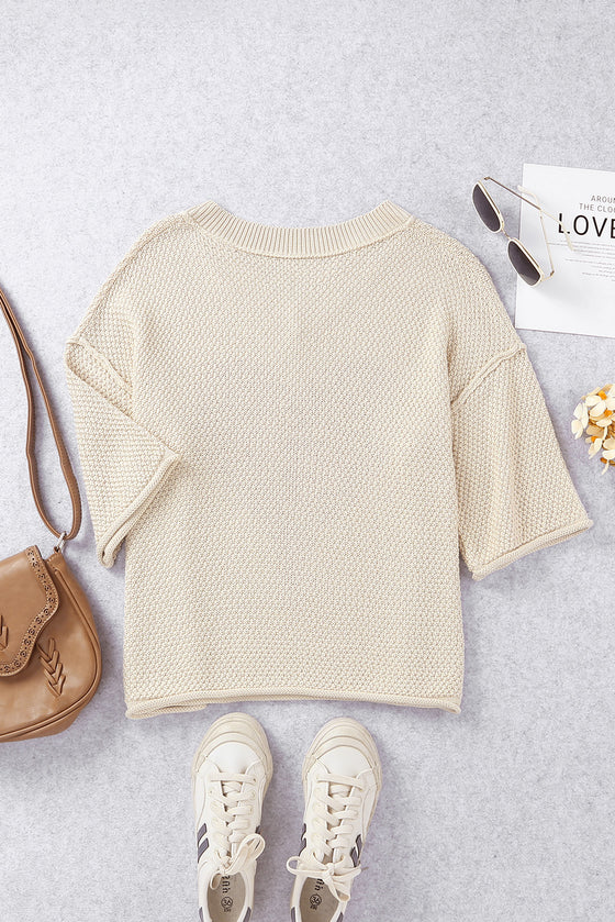 Beige Casual Heart Print Knit Sweater