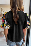 Black Floral Embroidered Puff Sleeve Blouse | Available in 3 Colors