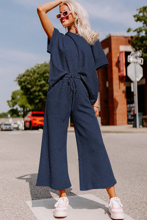 Navy Blue T Shirt and Drawstring Pants Set | Available in 8 Colors