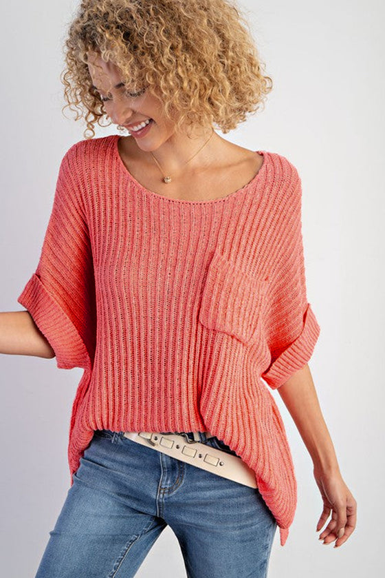 Salmon Colored Baggy Knit Top