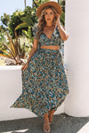 Ditsy Floral Print Ruffled Crop Top & Flounce Hem Maxi Skirt Set