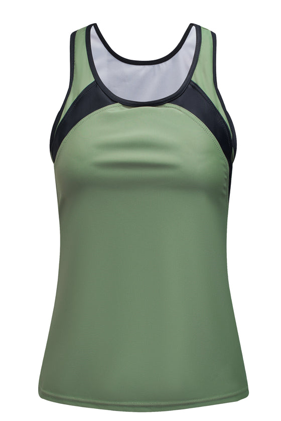 Green Patchwork Casual U Neck Tankini Swimsuit