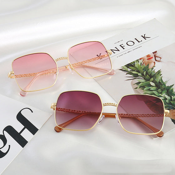 Large Gold Framed Sunglasses in Pink or Ruby