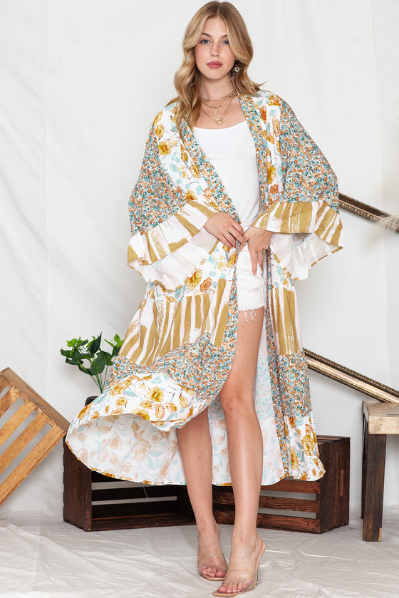 Floral Print Long Kimono