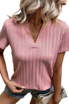 Pink Knit V-Neck Short Sleeve Shirt