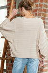 Apricot Solid Color Ribbed Knit 3/4 Sleeve Pullover Sweater | Available in 5 sizes