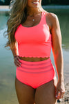 Rose Scalloped Sleeveless High Waisted Two-Piece Swimsuit | Available in 2 Colors