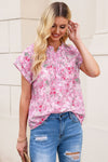 Floral Button Notch Neck Ruffle Sleeve Blouse | Available in 2 Colors