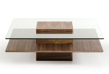  14" Walnut Veneer And Glass Coffee Table