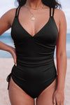 Black Ribbed Knit Backless One-Piece Swimsuit