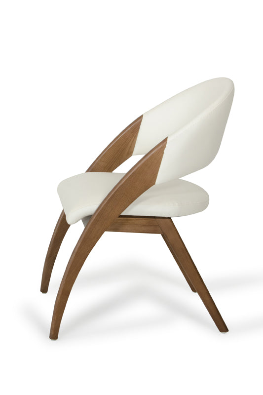 31" Walnut Wood And Cream Leatherette Dining Chair