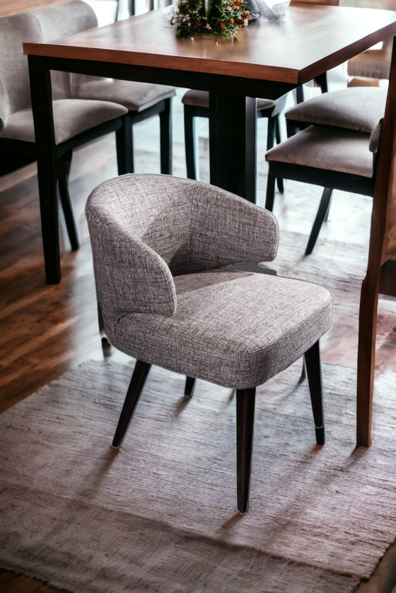 31" Grey Fabric Dining Chair With Wood Legs