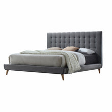  King Tufted Gray and Light Gray Upholstered Linen Bed