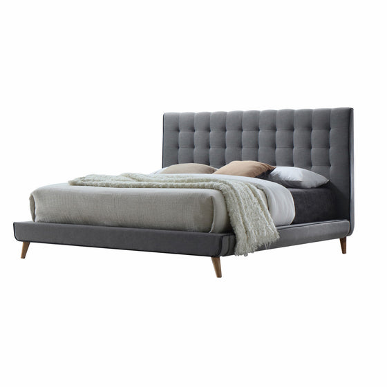 King Tufted Gray and Light Gray Upholstered Linen Bed