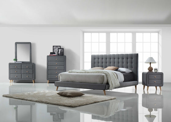 King Tufted Gray and Light Gray Upholstered Linen Bed