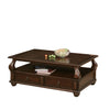 50" Dark Brown Solid Wood Coffee Table with Two Drawers and Shelf