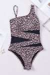 Cheetah Asymmetrical Mesh One Piece Swimsuit