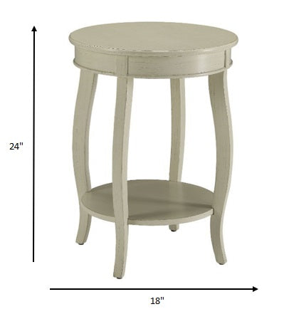 White Solid Wood Round End Table with Shelf -24" | Available in 3 Colors