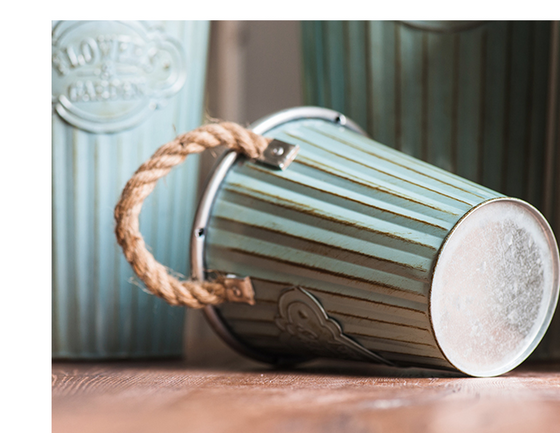 Vintage Light Blue Tin Flower Bucket