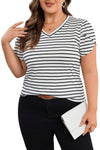 White Stripe V Neck Plus Size T-Shirt