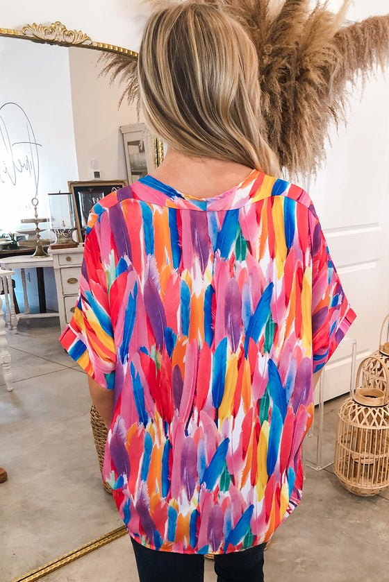 Multicolor Watercolor Abstract Design Blouse