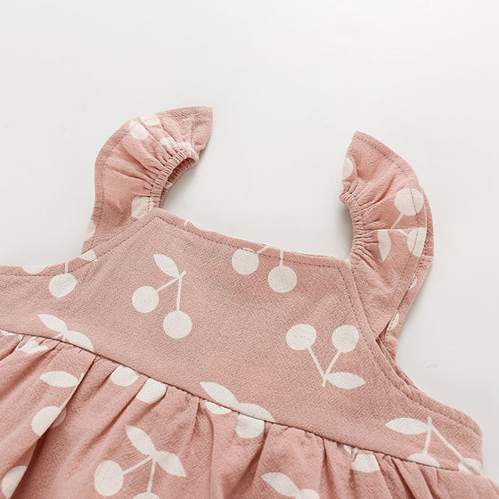 Infant Baby Girl Dress and Hat in Cherry Pattern | Available in Pink or Gray