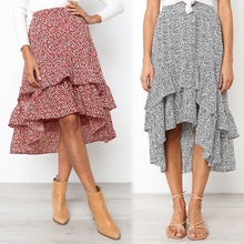  Ruffled Midi Skirt with Long Length Back