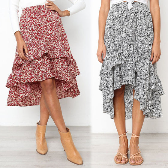 Ruffled Midi Skirt with Long Length Back