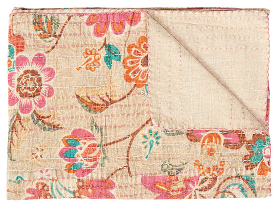 50" X 70" Multi-Color Cotton Throw in Beige in Pink