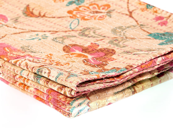 50" X 70" Multi-Color Cotton Throw in Beige in Pink