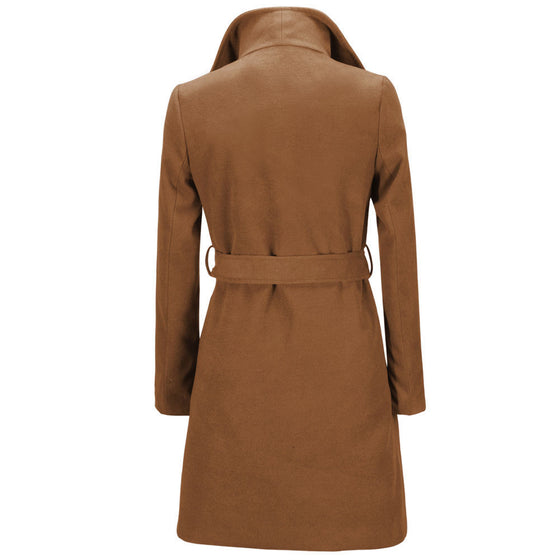 Wide Lapel Long Woolen Coat for Women