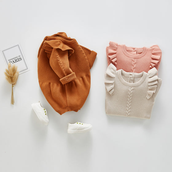 Knit Onesie with Ruffled Sleeves | Available in 3 Colors