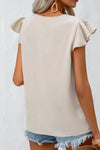 White Pleated V Neck Ruffle Shoulder Sleeveless Blouse