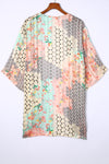 Multicolor Boho Floral Open Front Half Sleeve Kimono