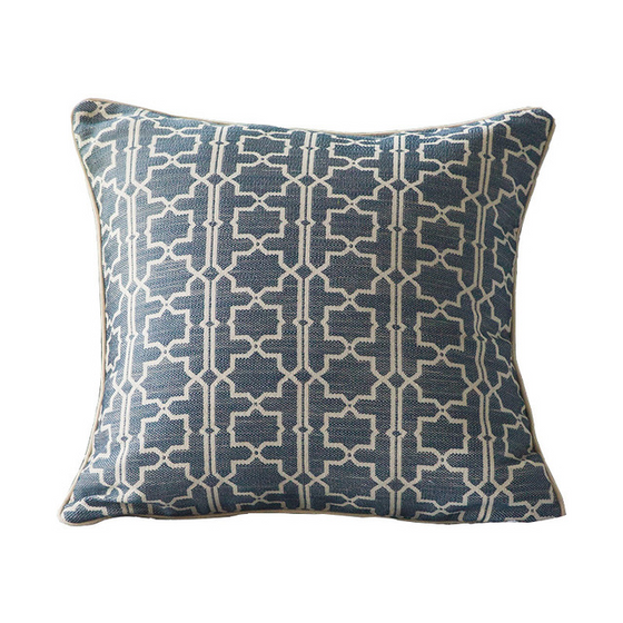 Cotton Geometric Pattern Throw Pillows with Beige Piping in 20" x 20"