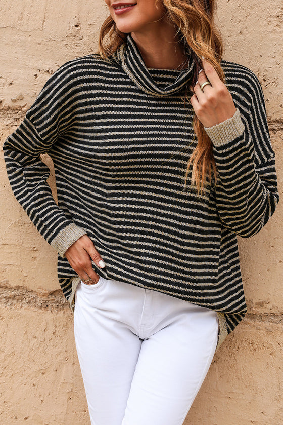 Gray Striped Turtleneck Oversized Sweater | Available in 4 Colors